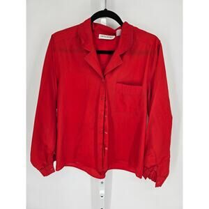 Ship'n Shore Women's Red Long Sleeve Button Down Pocket Shirt Top Size L